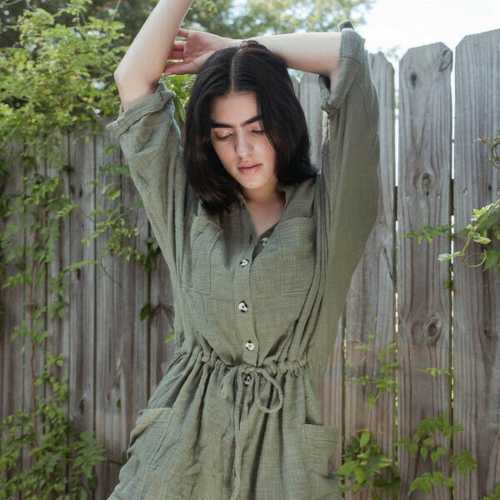 Out From Under Button-Down Romper Collared Green M - image 2